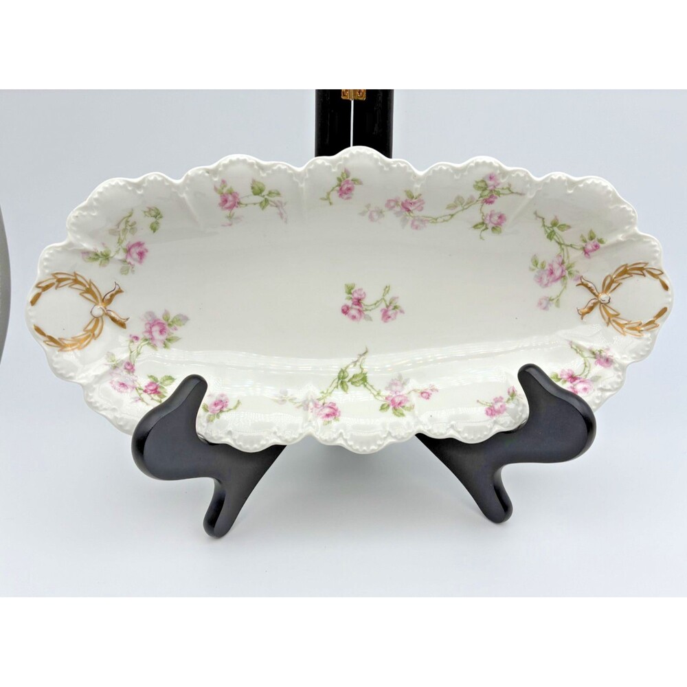 Antique Haviland Limoges France Floral Oval Serving Dish Celery Tray 12.5"x5.5"